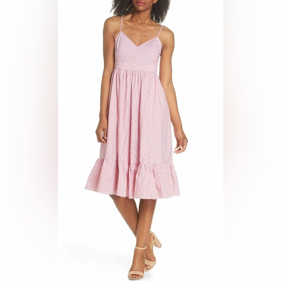 J. Crew Drapey Spaghetti strap red stripe Midi Dress 6 - Picture 1 of 7